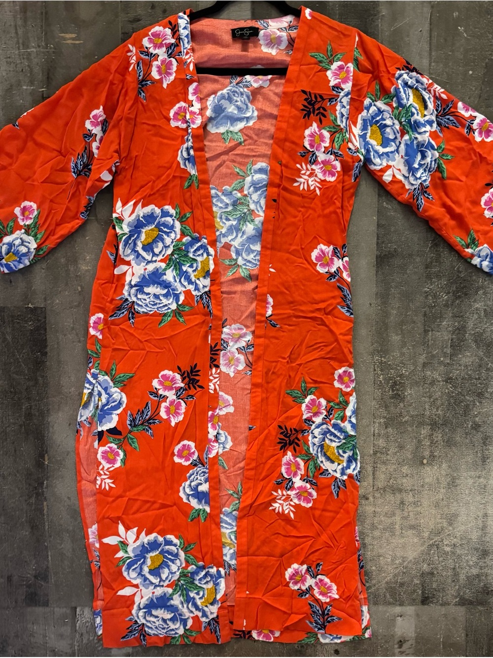 Jessica Simpson Orange Size Small Floral Open-Front Kimono